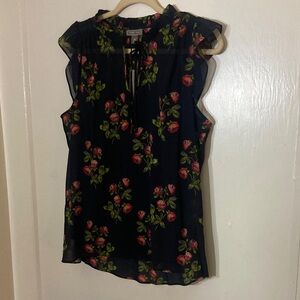 J. Crew Point Sur Floral Top with Pink and Green Accents